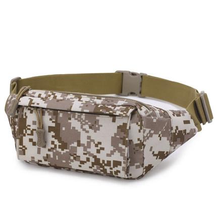 Casual camouflage outdoor waist bag designed for hiking and traveling, made from durable 900D Oxford cloth, featuring adjustable strap and multiple compartments.