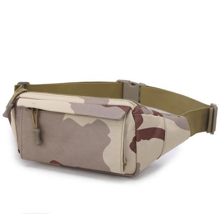 Casual camouflage outdoor waist bag designed for hiking and traveling, made from durable 900D Oxford cloth, featuring adjustable strap and multiple compartments.