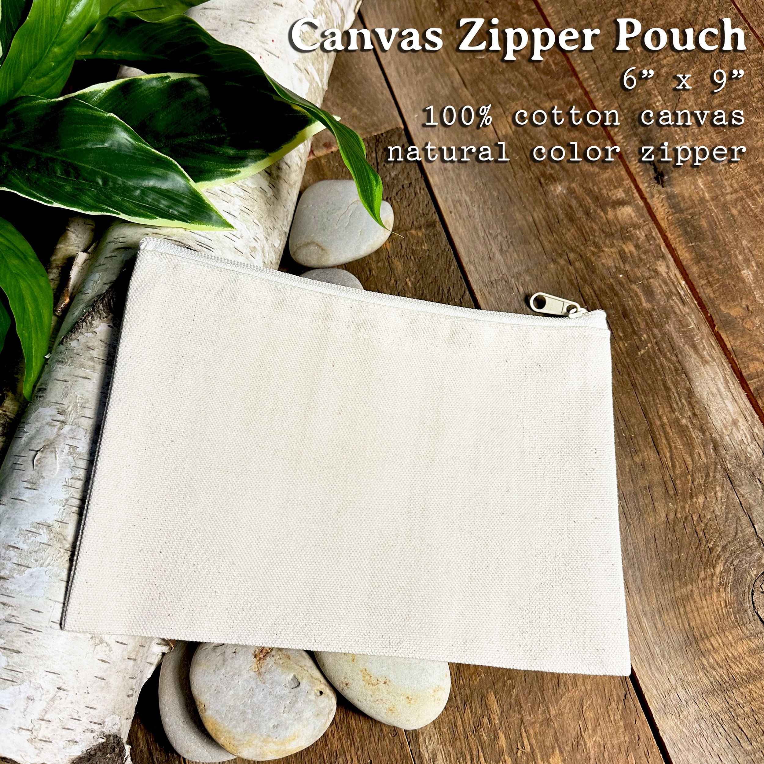 Four Feathers Canvas Zipper Pouch featuring a natural color zipper and eco-friendly printed design, made from durable 100% cotton canvas.