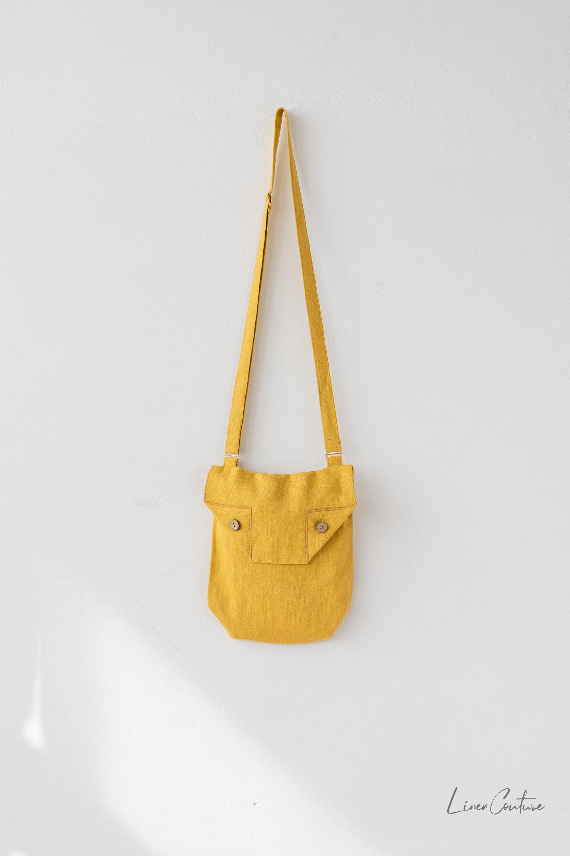 Main Honey Linen Shoulder Bag with Coconut Buttons and Adjustable Strap image