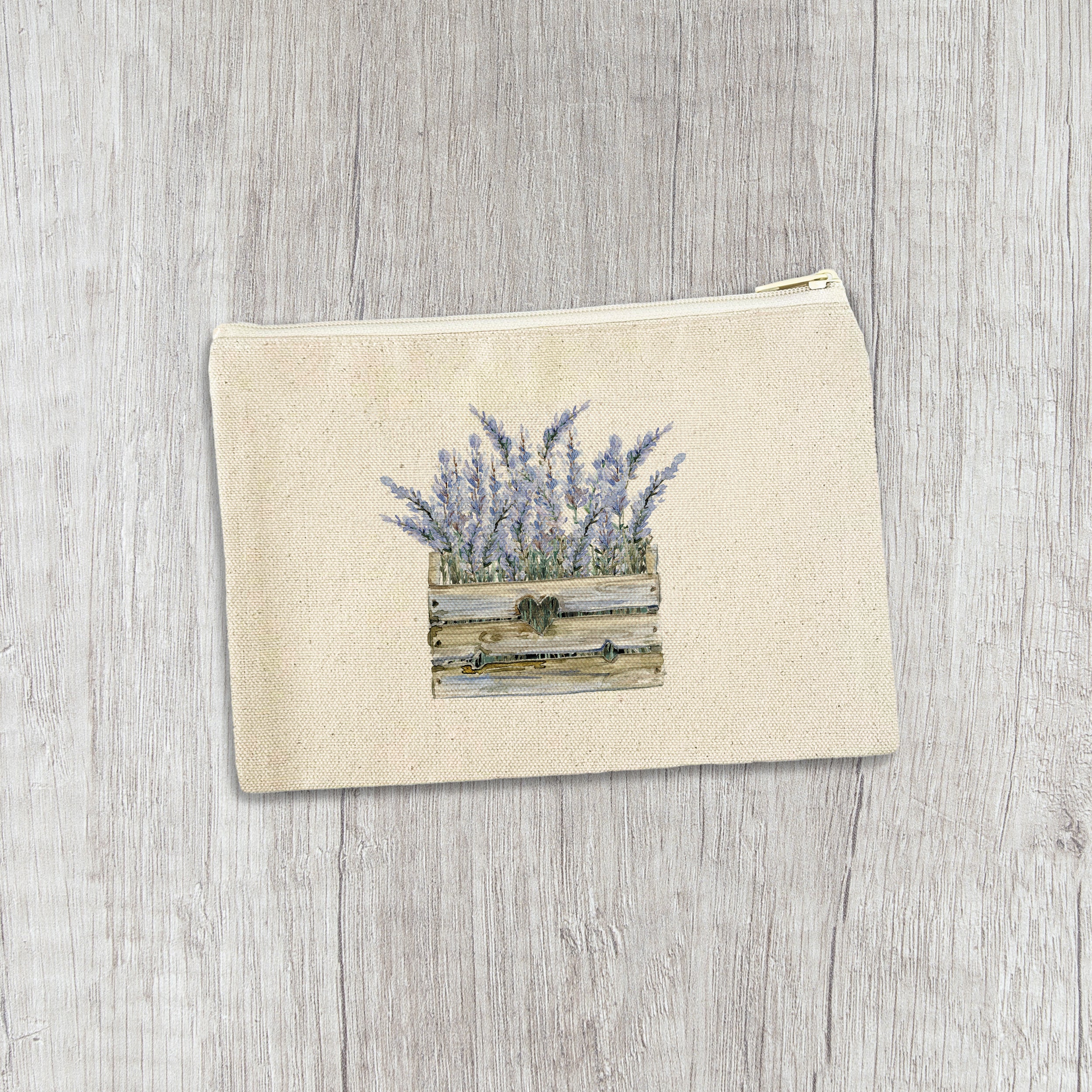 Lavender Basket Canvas Zipper Pouch showcasing its cute design and durable cotton material.