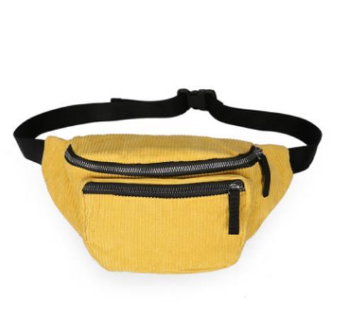 A stylish Multi-function Fashion Retro Small Waist Bag made of corduroy, featuring a dumpling shape and zipper opening, perfect for casual outings.