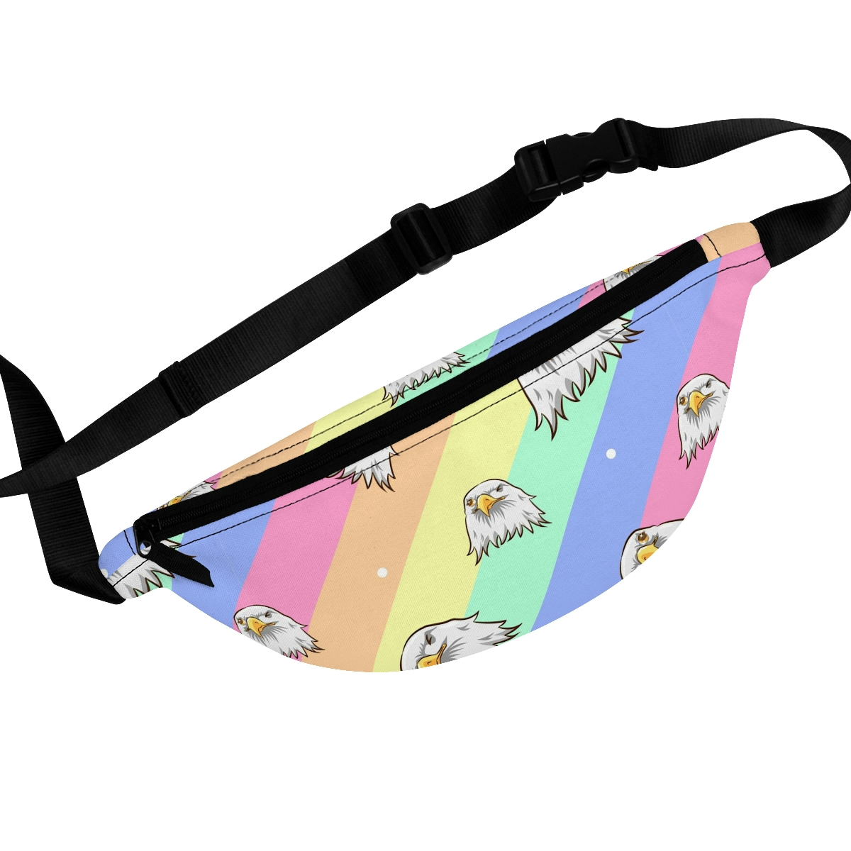 Eagle-print rainbow fanny pack.