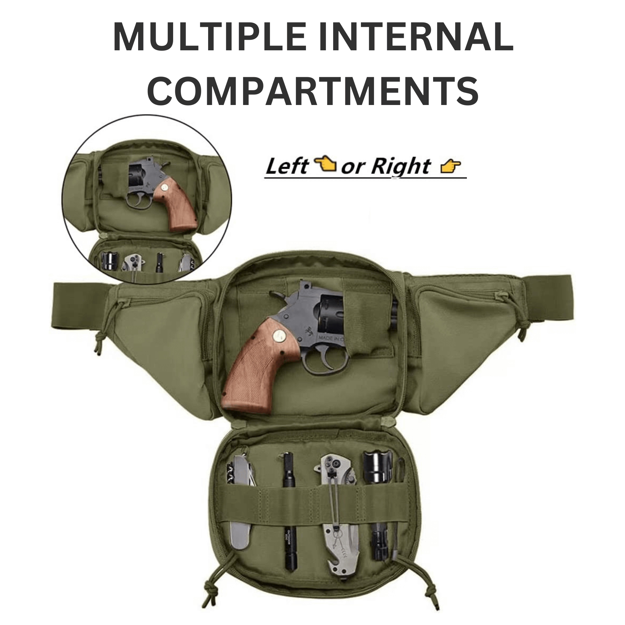 Tactical Waist Bag & MOLLE EDC Pouch in outdoor setting, showcasing multiple compartments and adjustable waist strap.