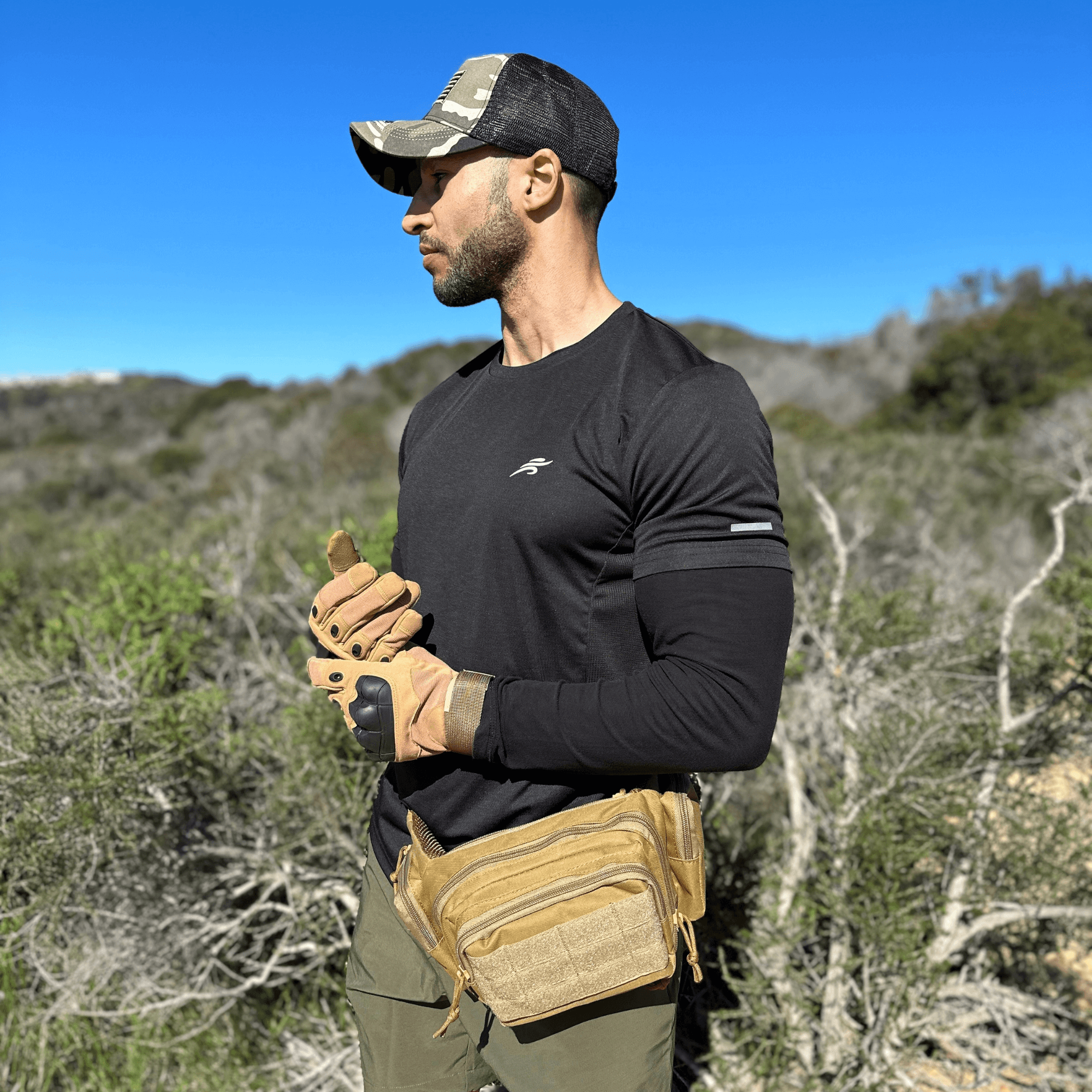 Tactical Waist Bag & MOLLE EDC Pouch in outdoor setting, showcasing multiple compartments and adjustable waist strap.