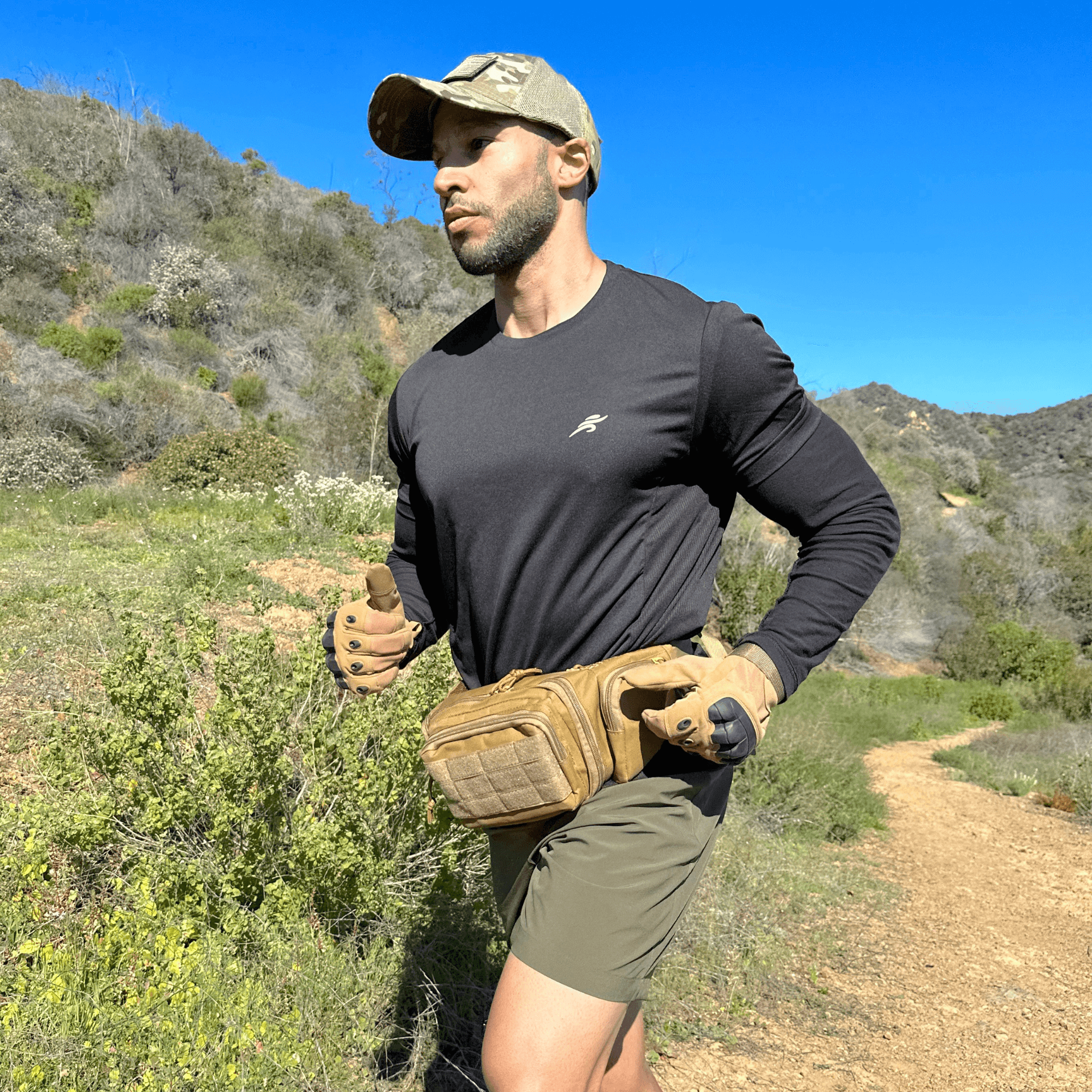 Tactical Waist Bag & MOLLE EDC Pouch in outdoor setting, showcasing multiple compartments and adjustable waist strap.