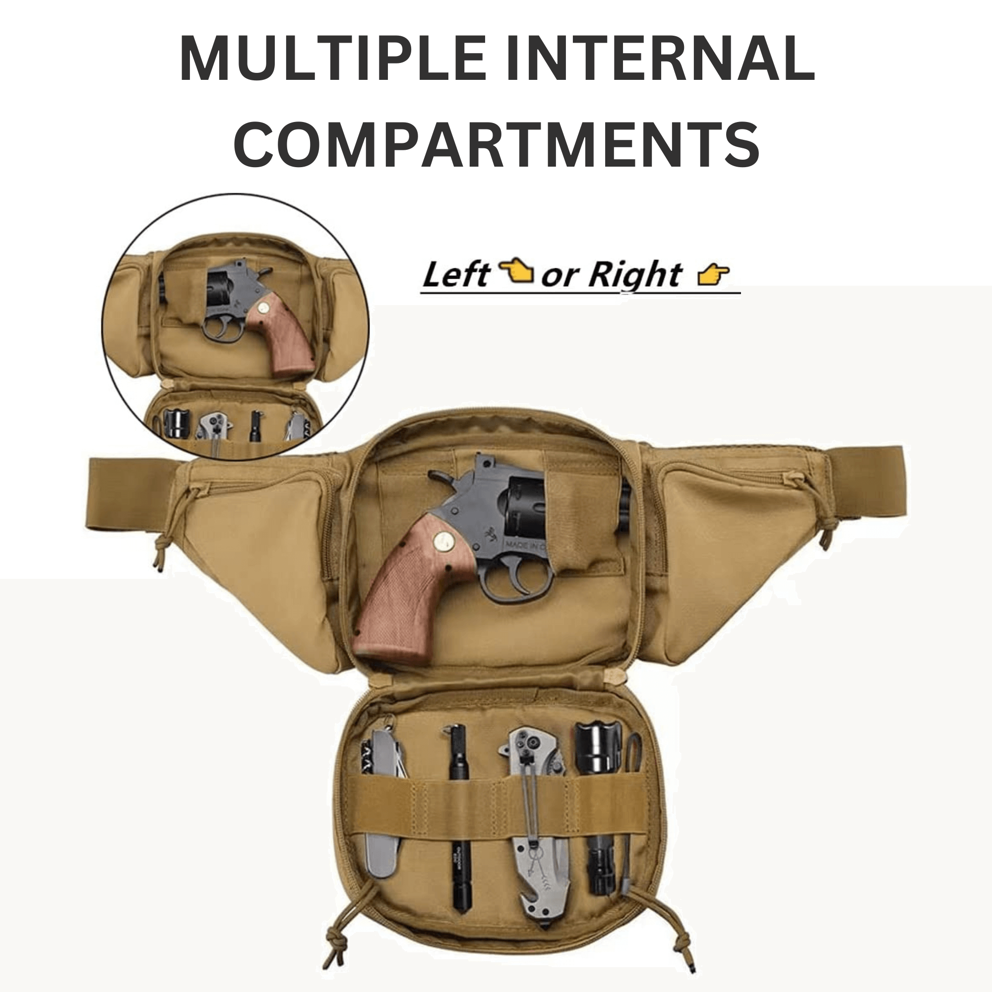 Tactical Waist Bag & MOLLE EDC Pouch in outdoor setting, showcasing multiple compartments and adjustable waist strap.