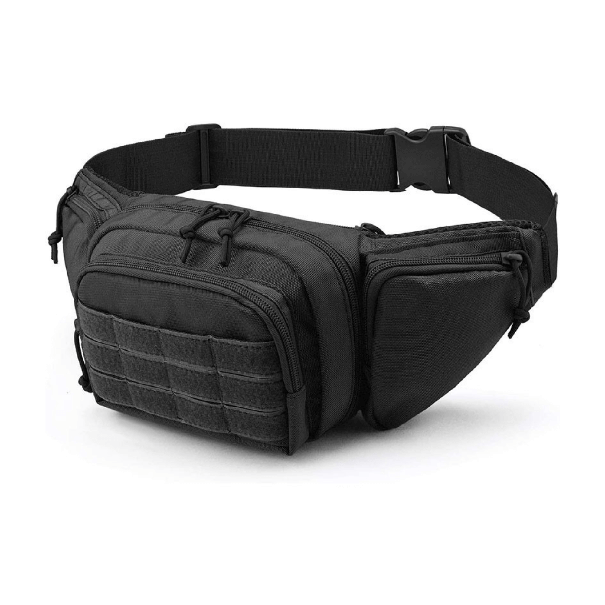 Tactical Waist Bag & MOLLE EDC Pouch in outdoor setting, showcasing multiple compartments and adjustable waist strap.