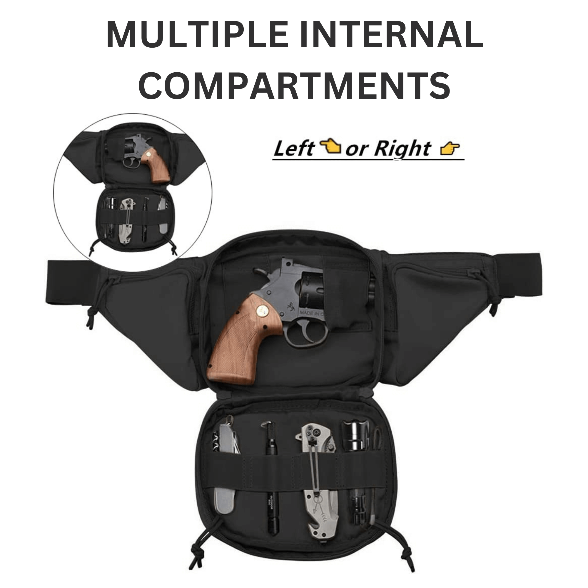 Tactical Waist Bag & MOLLE EDC Pouch in outdoor setting, showcasing multiple compartments and adjustable waist strap.