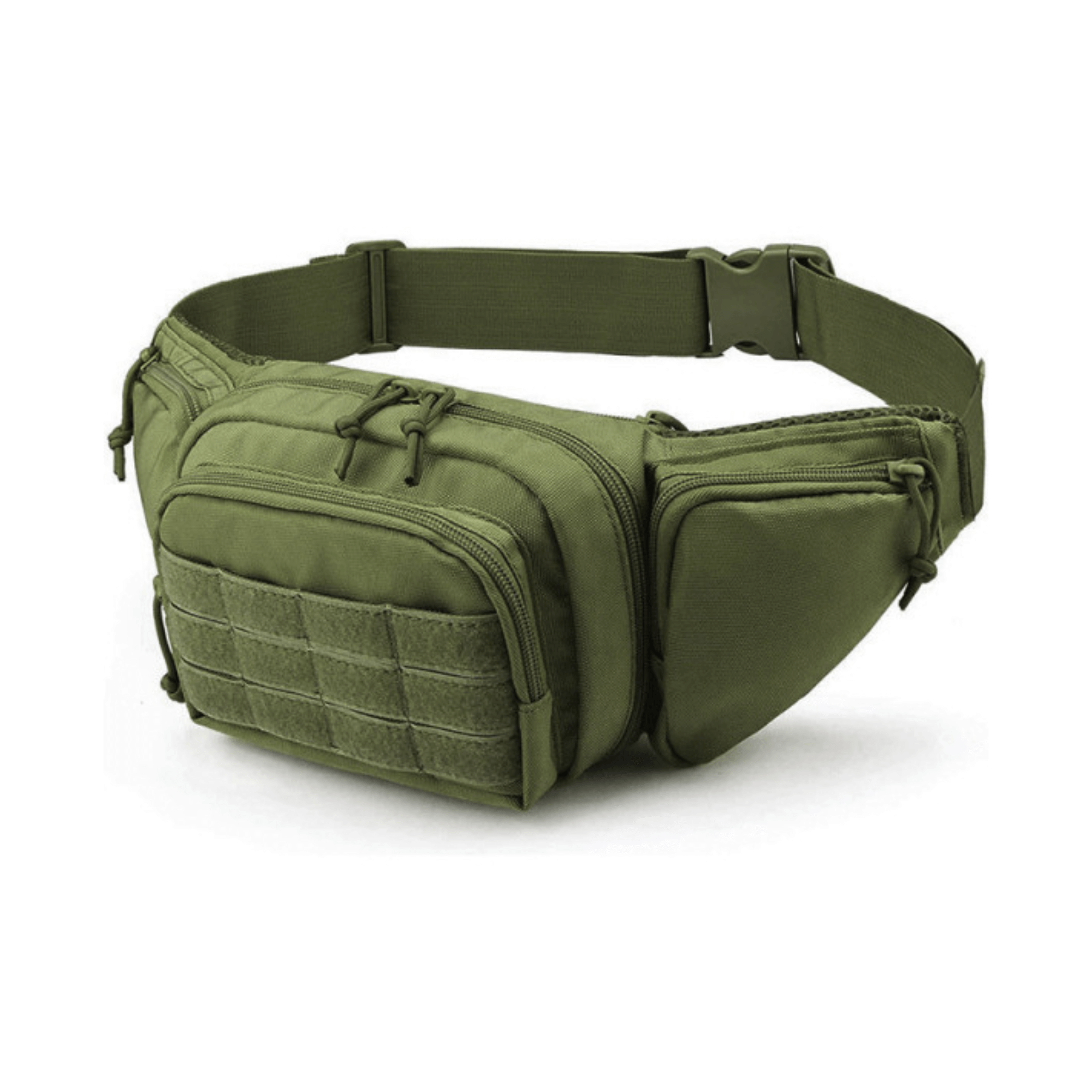 Tactical Waist Bag & MOLLE EDC Pouch in outdoor setting, showcasing multiple compartments and adjustable waist strap.