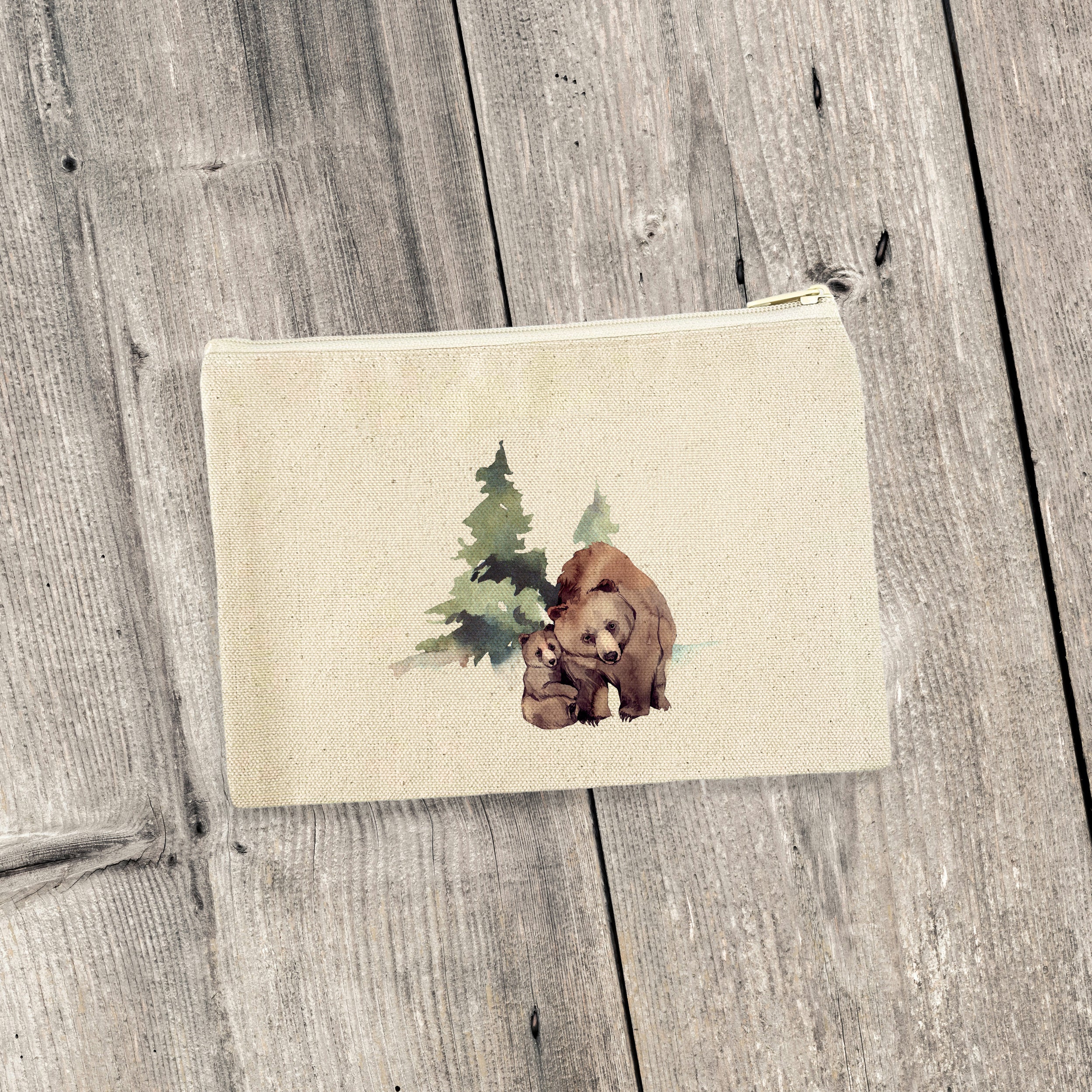 Main Watercolor Bear Scene - Canvas Zipper Pouch image