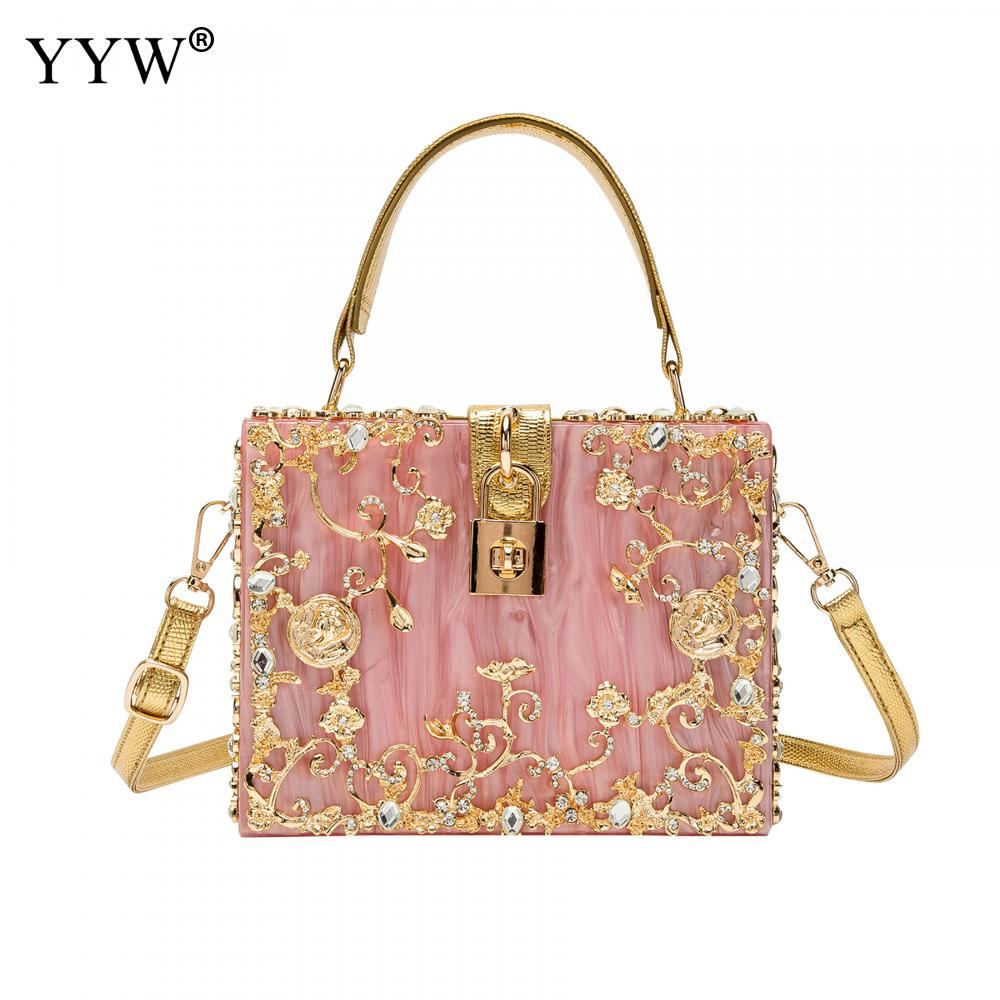 A stylish acrylic handbag for women featuring a flower design, perfect for evening parties and special occasions.