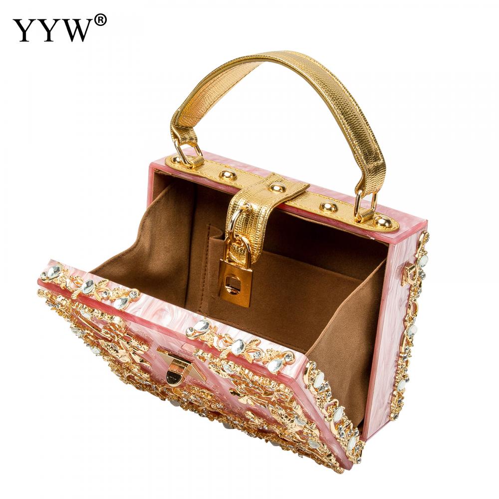 A stylish acrylic handbag for women featuring a flower design, perfect for evening parties and special occasions.