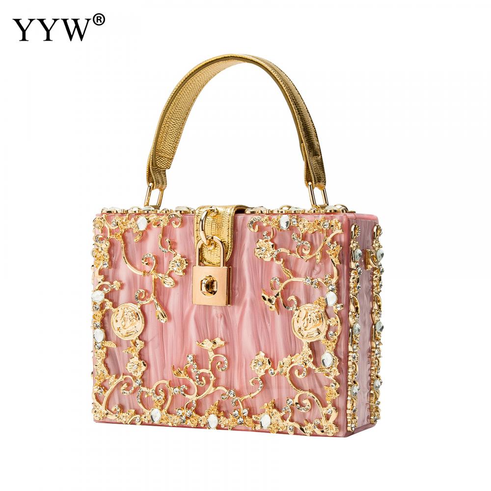 A stylish acrylic handbag for women featuring a flower design, perfect for evening parties and special occasions.