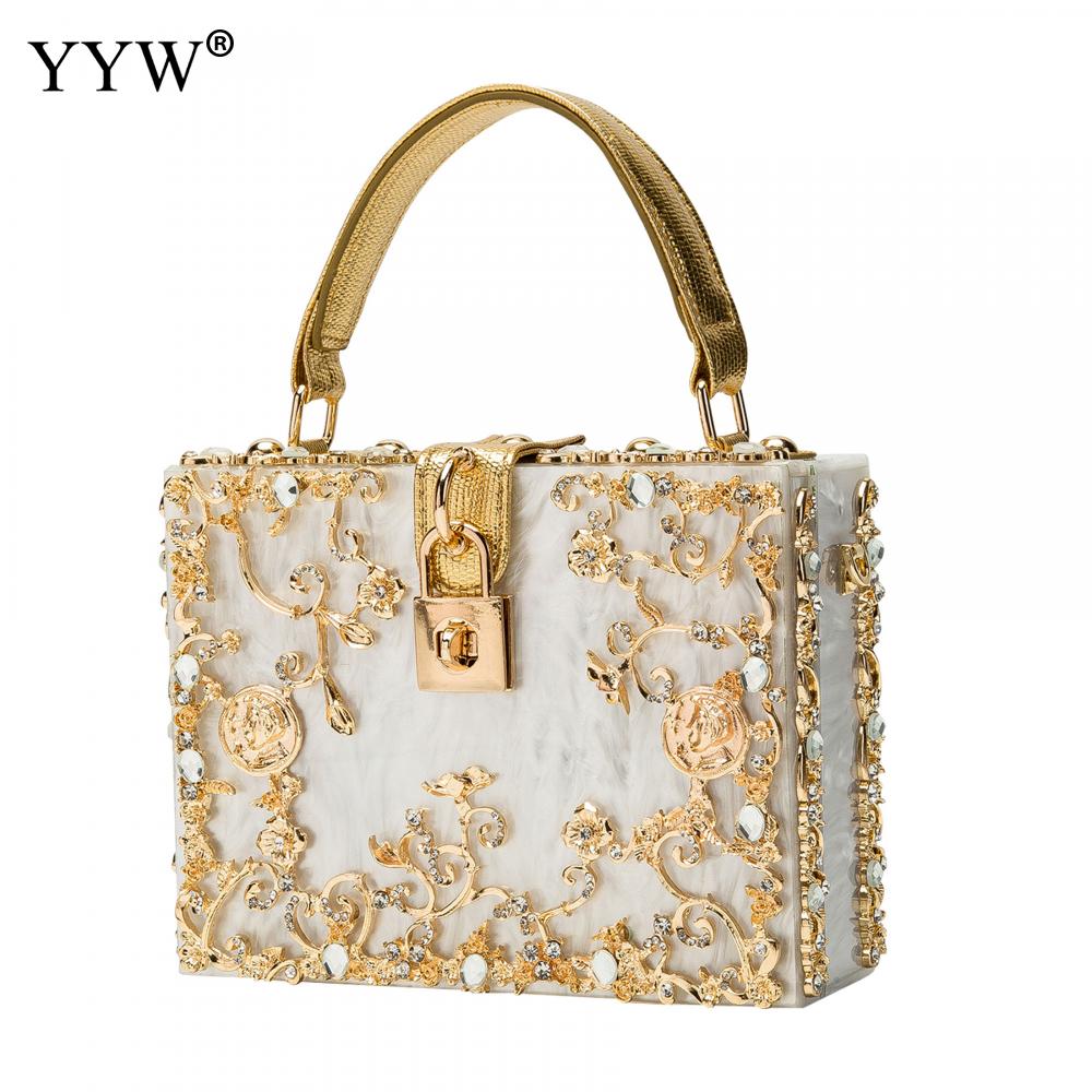 A stylish acrylic handbag for women featuring a flower design, perfect for evening parties and special occasions.