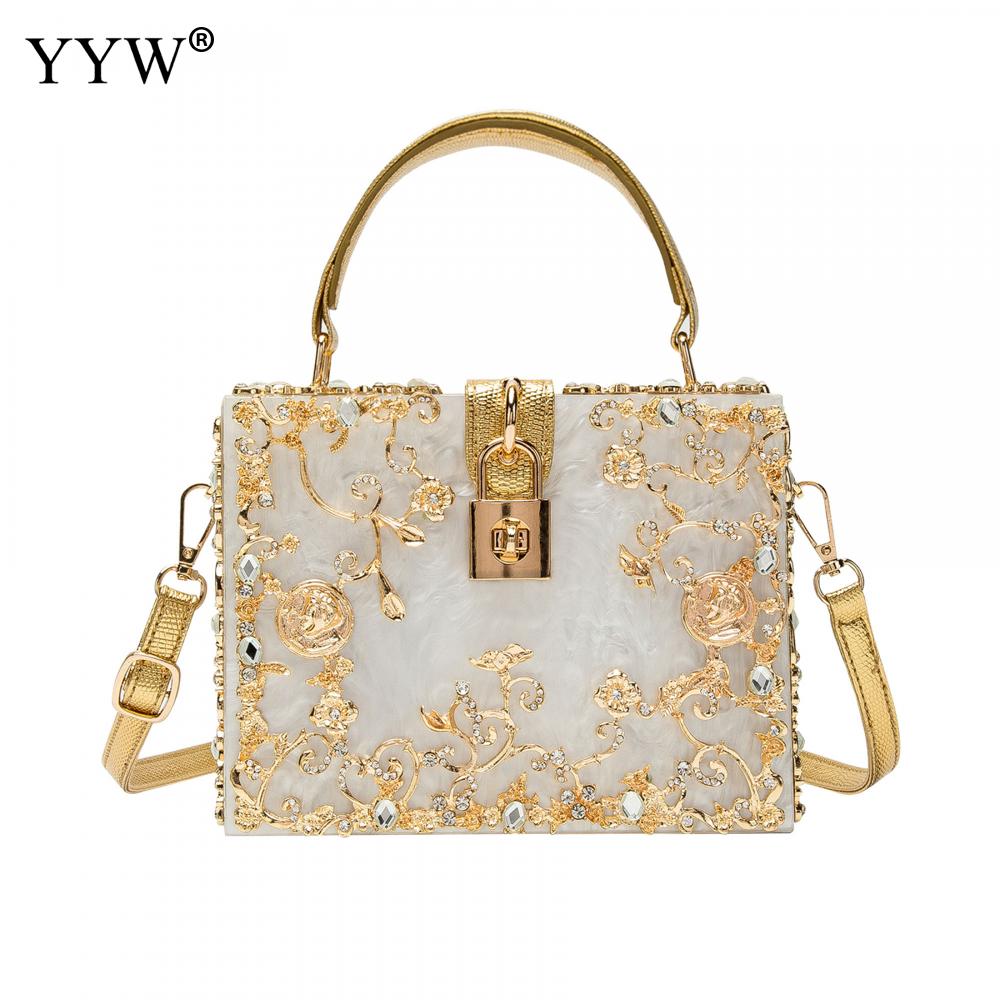 A stylish acrylic handbag for women featuring a flower design, perfect for evening parties and special occasions.