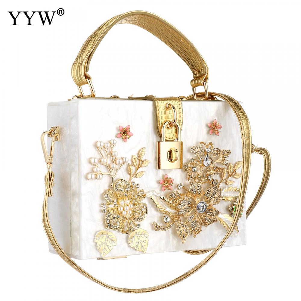 A stylish acrylic handbag for women featuring a flower design, perfect for evening parties and special occasions.