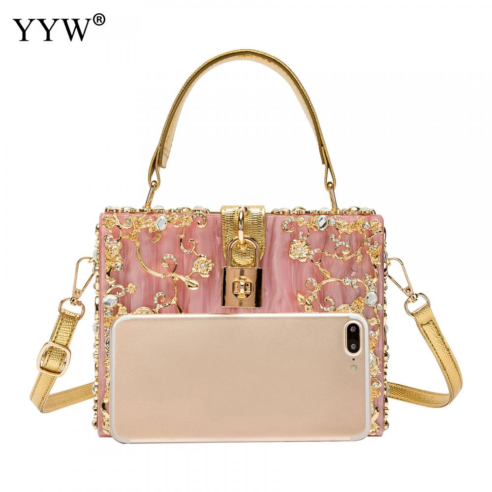 A stylish acrylic handbag for women featuring a flower design, perfect for evening parties and special occasions.