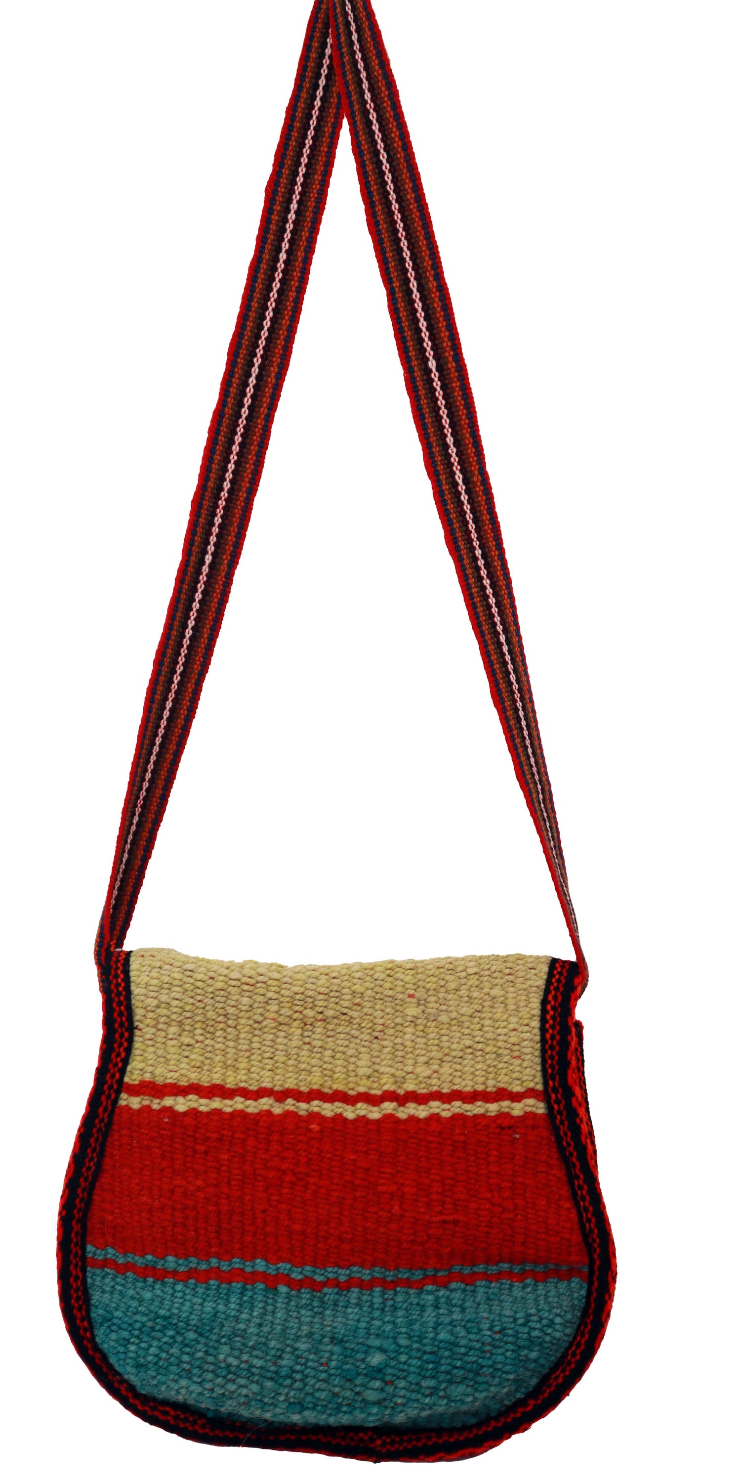 Artisan Woven Button Crossbody Bag featuring vibrant colors and intricate designs, handmade by Quechua artisans with natural dyes.