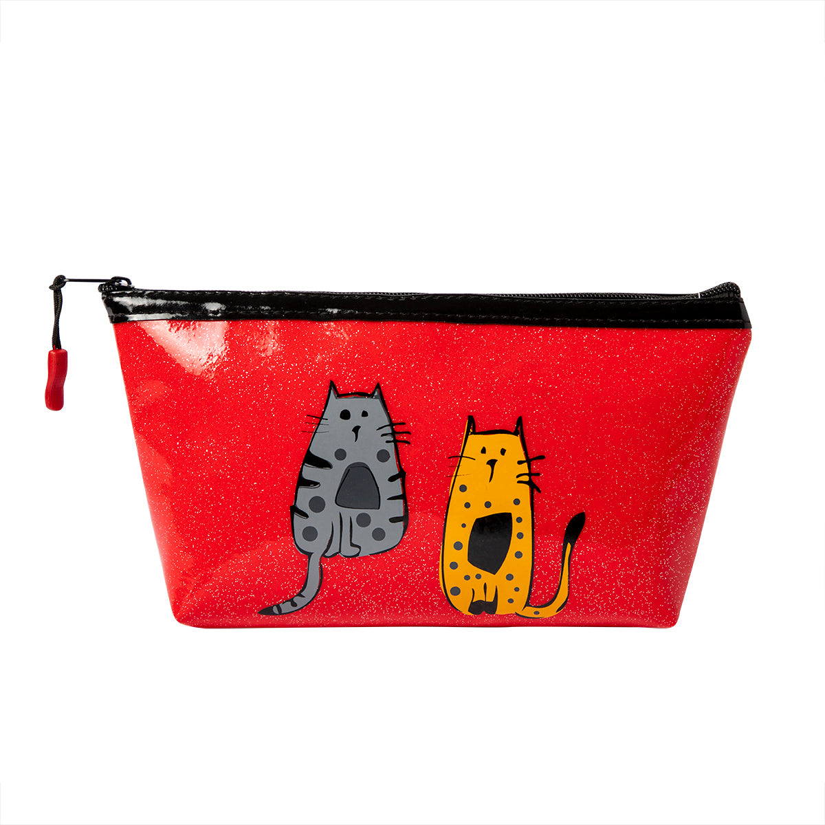 Biggdesign Cats Glitzer Schminktasche aus wasserbeständigem PU-Leder in niedlichem Katzen-Design, ideal für Reisen.