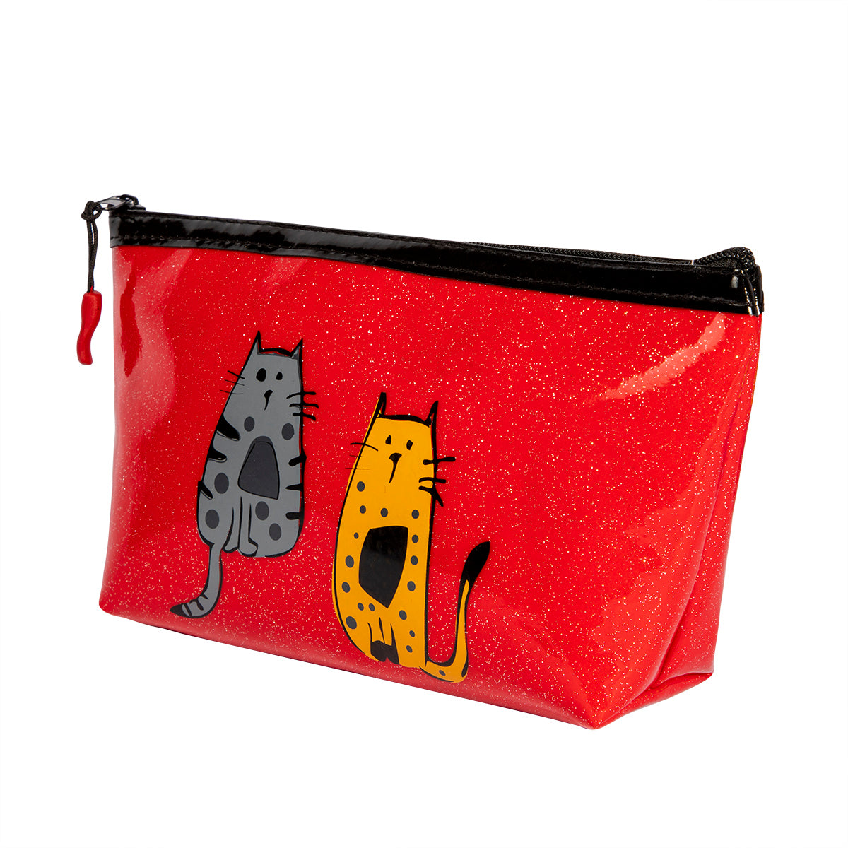 Biggdesign Cats Glitzer Schminktasche aus wasserbeständigem PU-Leder in niedlichem Katzen-Design, ideal für Reisen.