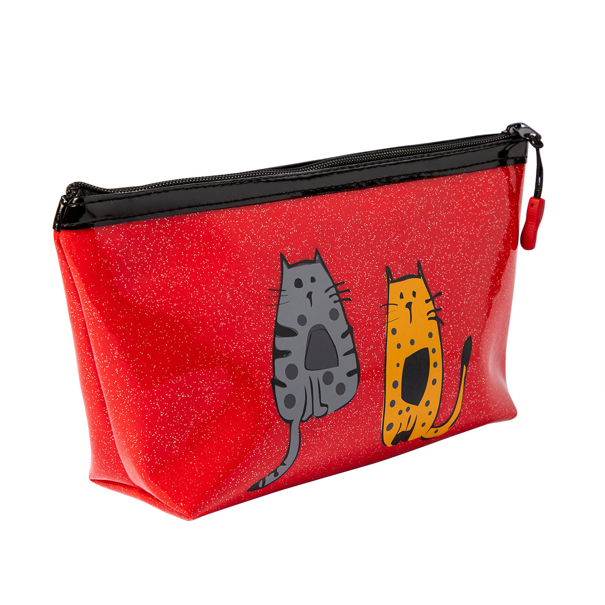 Biggdesign Cats Glitzer Schminktasche aus wasserbeständigem PU-Leder in niedlichem Katzen-Design, ideal für Reisen.