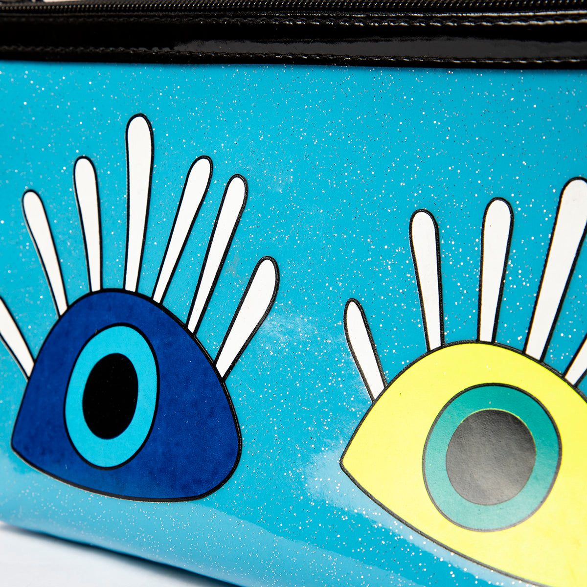 Biggdesign My Eyes On You Glitzer Schminktasche aus wasserbeständigem PU-Leder, ideal für Kosmetikartikel auf Reisen.