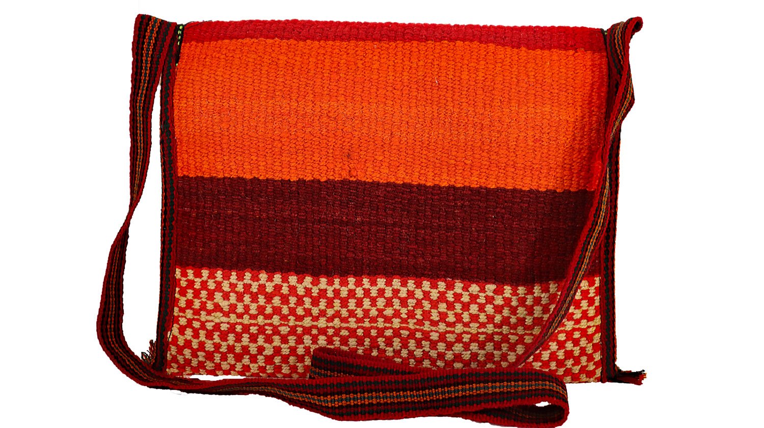 Button Cross Body Bag handcrafted by Peruvian artisans, featuring a unique design with a 24-inch alpaca blend strap, perfect for stylish and ethical fashion.