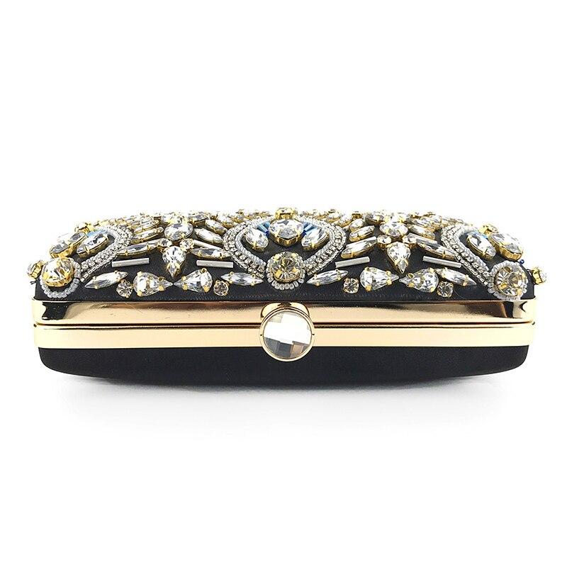 Luxury Diamond Rhinestone Clutch Handbag featuring exquisite beaded design and elegant clasp closure, available in blue, black, and champagne colors.