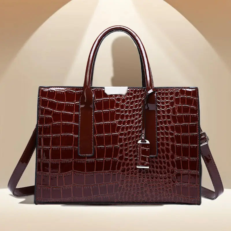 Crocodile Print Women Handbag made from premium leather, featuring a stylish design with adjustable strap and zip closure.