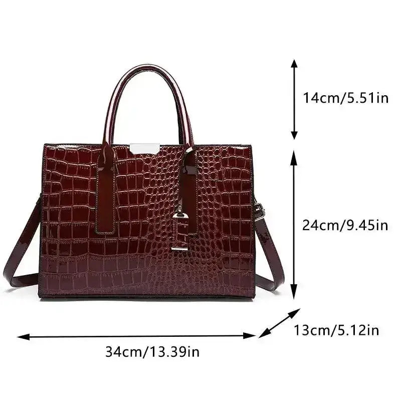 Crocodile Print Women Handbag made from premium leather, featuring a stylish design with adjustable strap and zip closure.