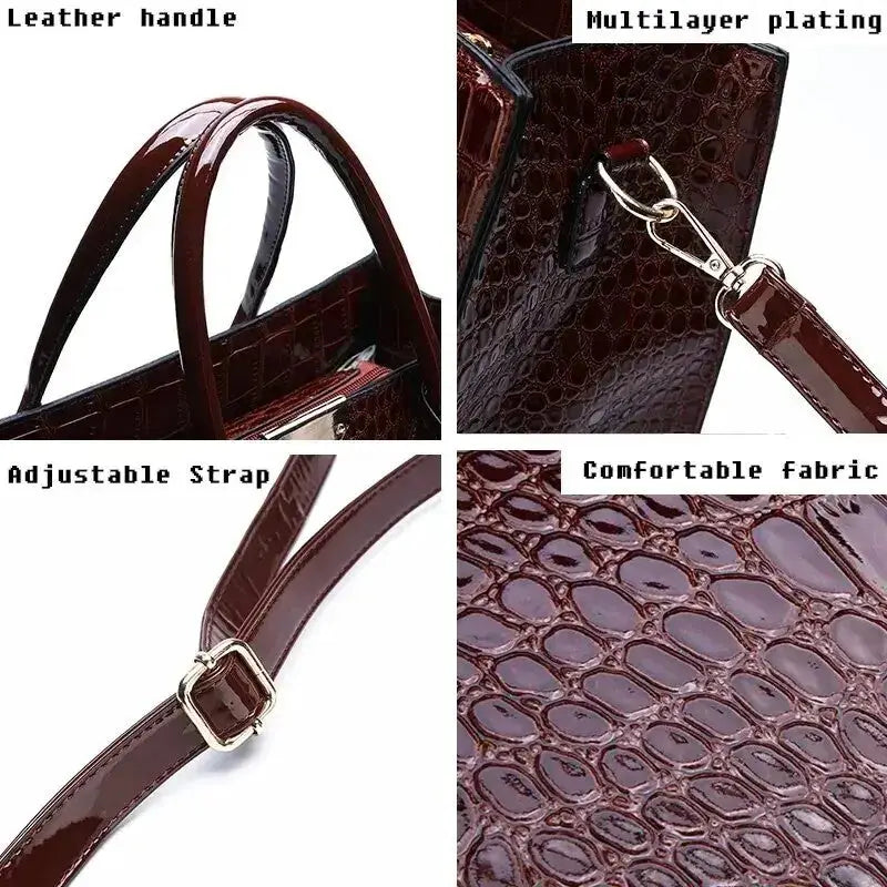 Crocodile Print Women Handbag made from premium leather, featuring a stylish design with adjustable strap and zip closure.