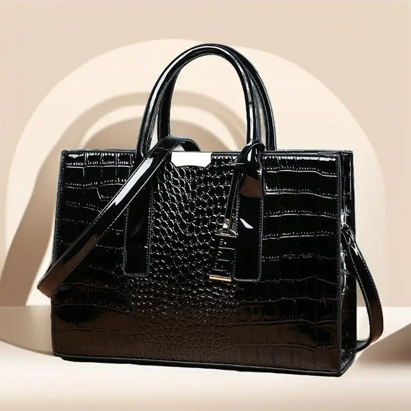 Crocodile Print Women Handbag made from premium leather, featuring a stylish design with adjustable strap and zip closure.