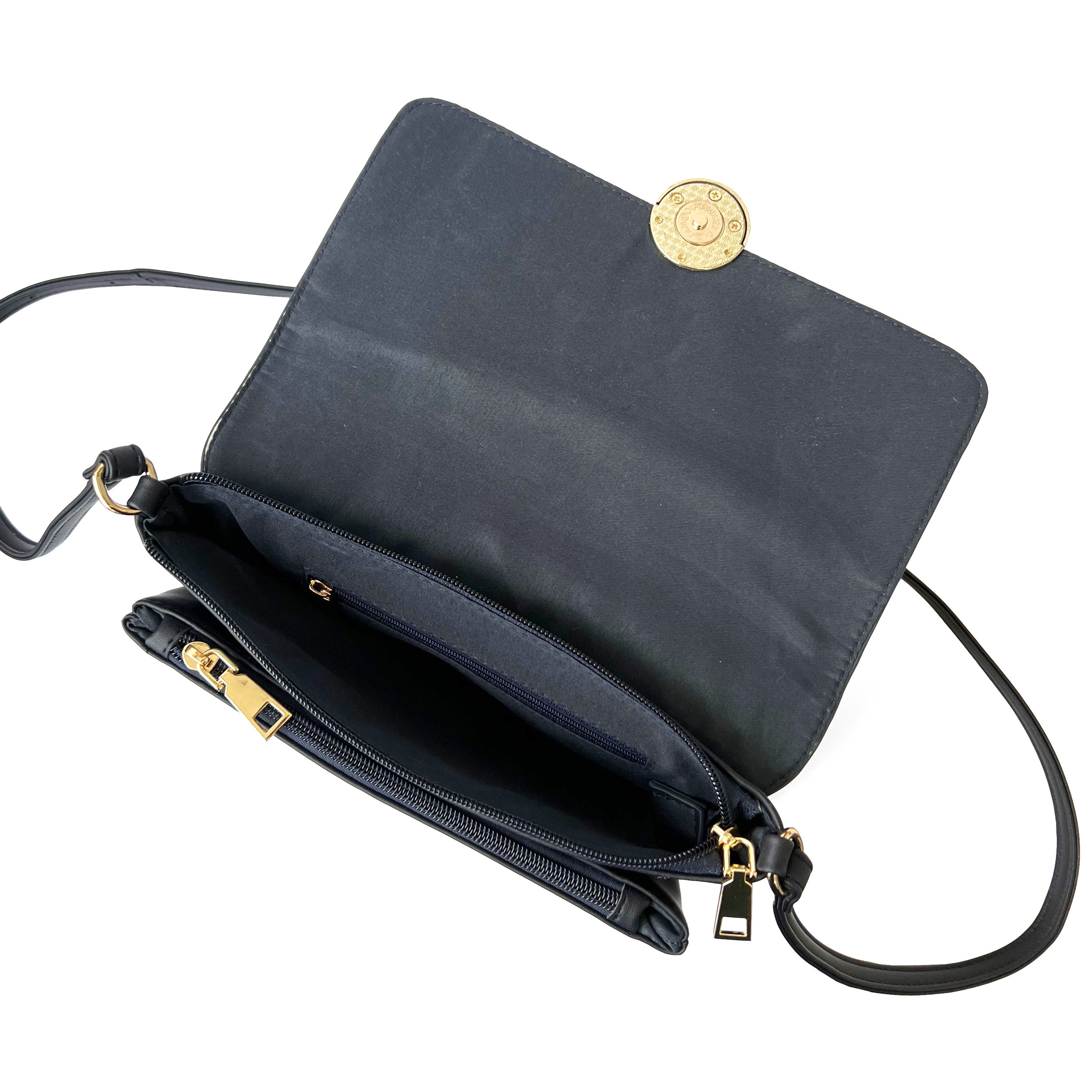 Stylish crossbody bag with a round ornament design, perfect for everyday use.