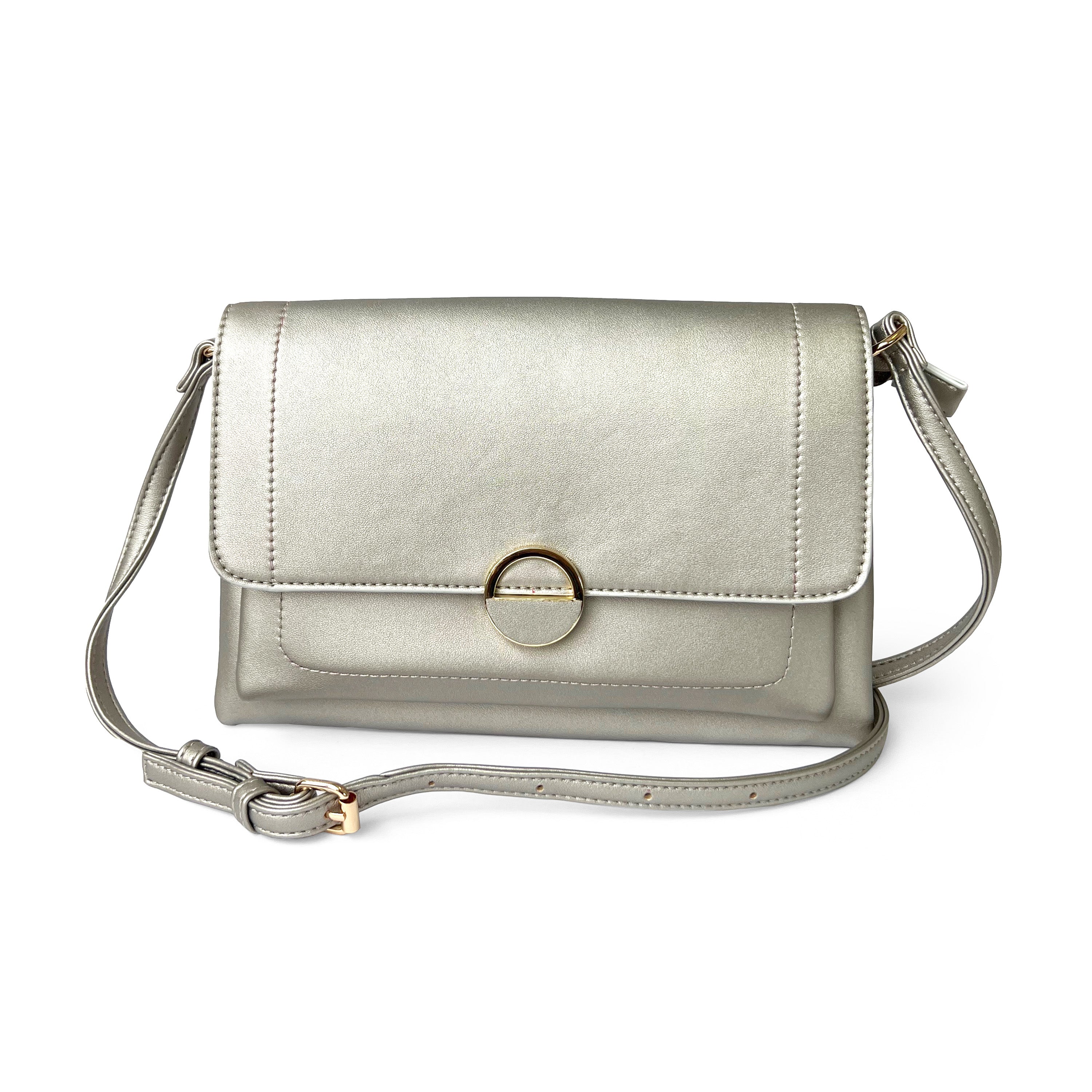 Stylish crossbody bag with a round ornament design, perfect for everyday use.