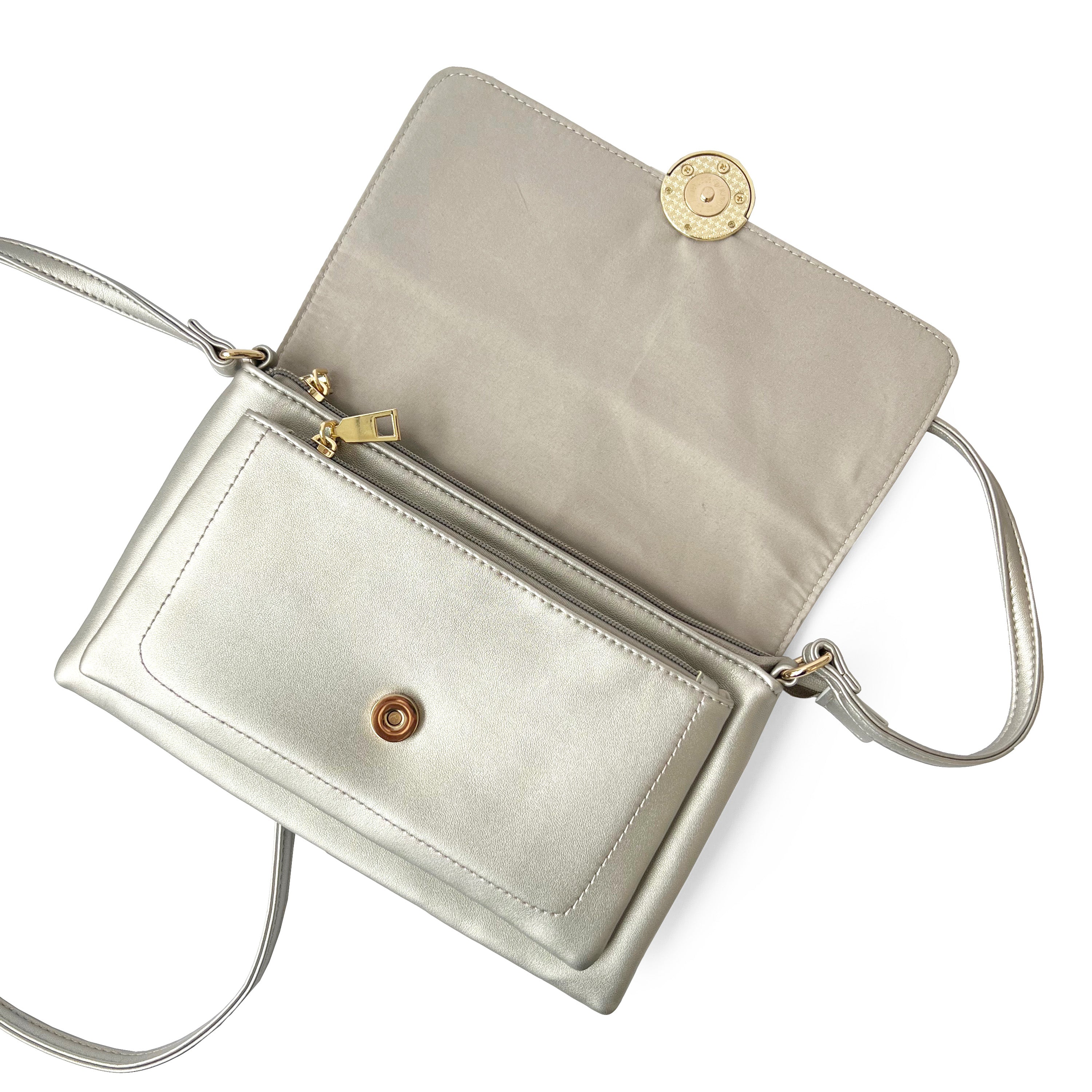 Stylish crossbody bag with a round ornament design, perfect for everyday use.