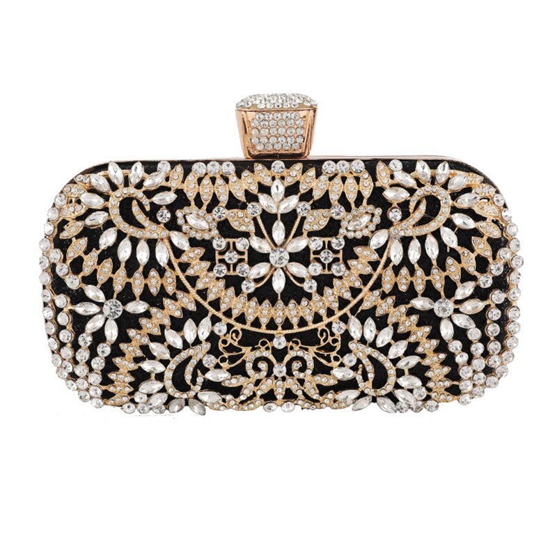 Luxurious Diamond Evening Clutch Bag for Women, featuring floral pattern and elegant diamond decoration, perfect for weddings and special occasions.