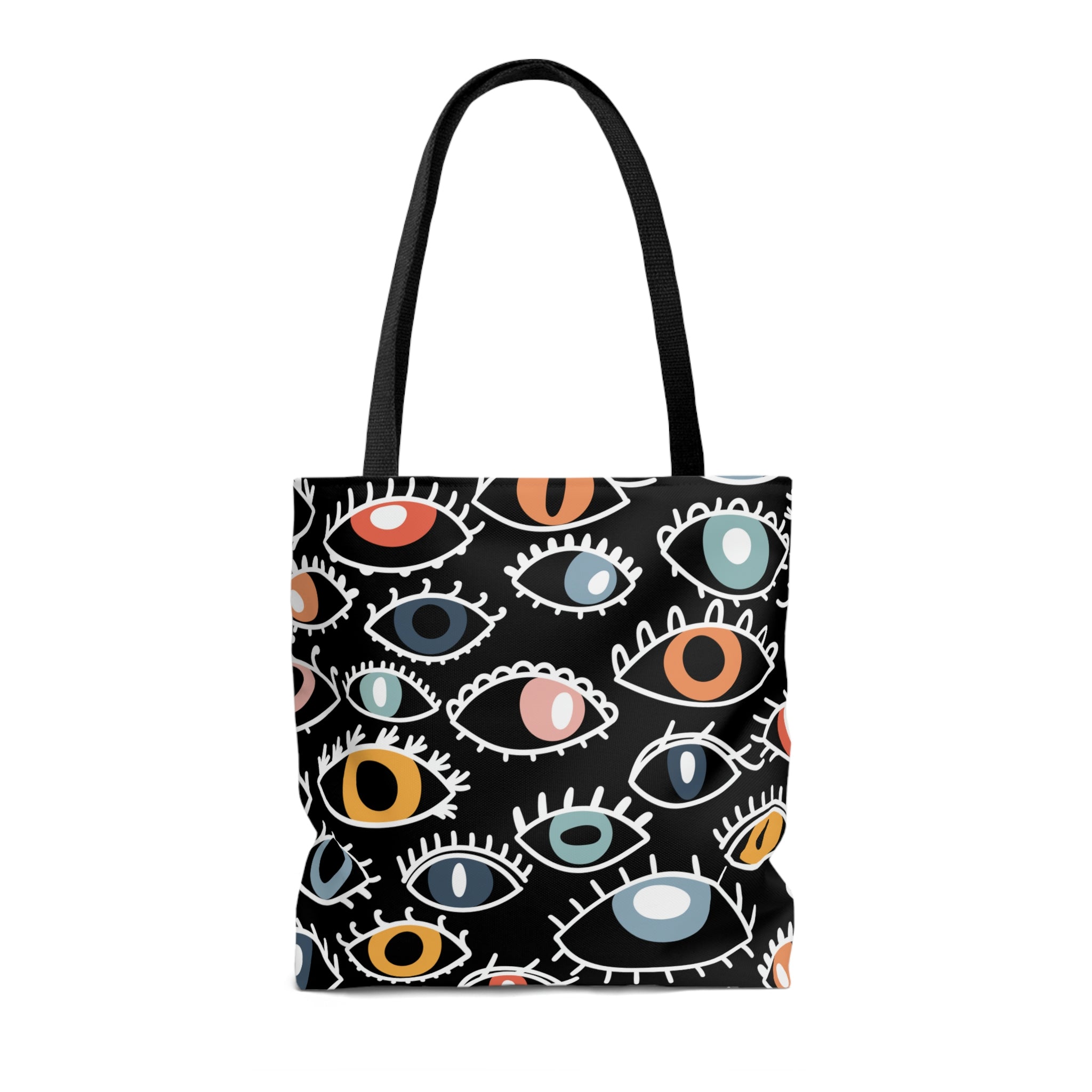 Egyptian Eye Beach Shopper Tote Bag featuring a stylish design, black cotton handles, and spacious interior, perfect for beach outings.