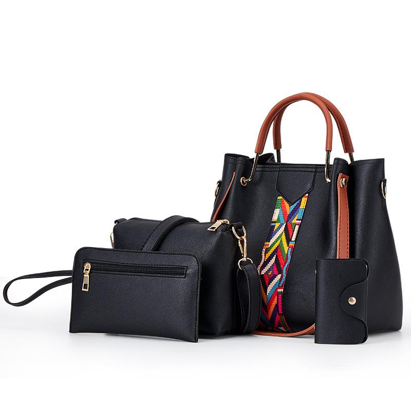 A stylish four-piece PU handbag set for women, featuring various sizes and compartments for organization.