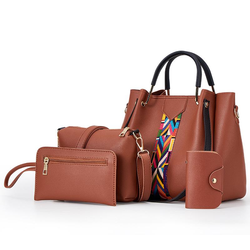 A stylish four-piece PU handbag set for women, featuring various sizes and compartments for organization.