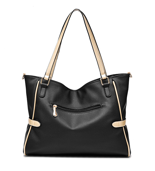 High Quality Large Capacity Handbag for Women in soft PU material, featuring a zipper closure and spacious interior with pockets for organization.