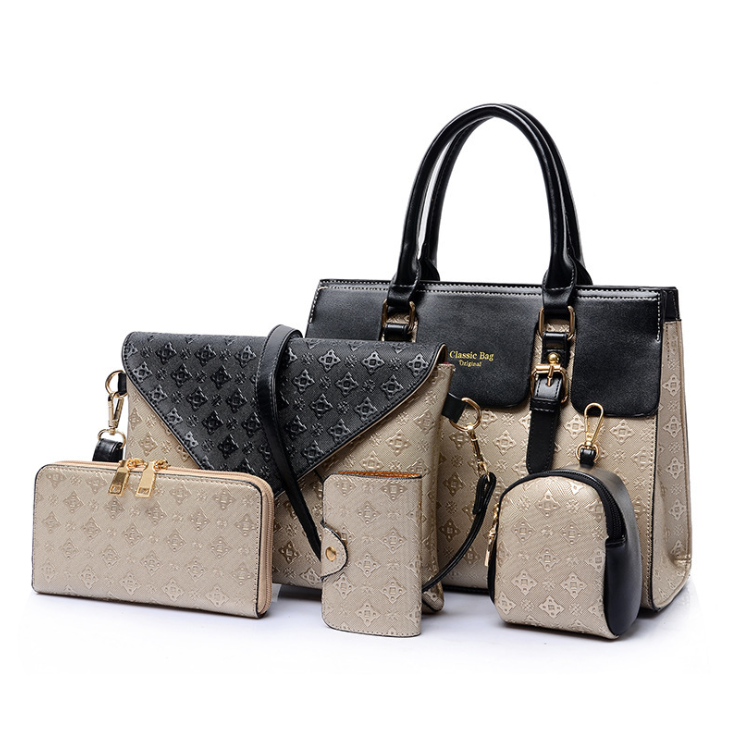 A stylish set of high-quality luxury leather handbags for women, featuring various sizes and shapes, showcasing premium PU leather texture and elegant design.