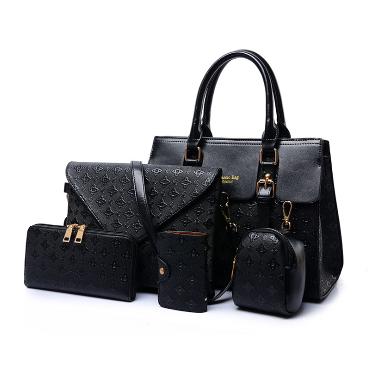 A stylish set of high-quality luxury leather handbags for women, featuring various sizes and shapes, showcasing premium PU leather texture and elegant design.