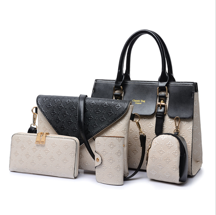 A stylish set of high-quality luxury leather handbags for women, featuring various sizes and shapes, showcasing premium PU leather texture and elegant design.