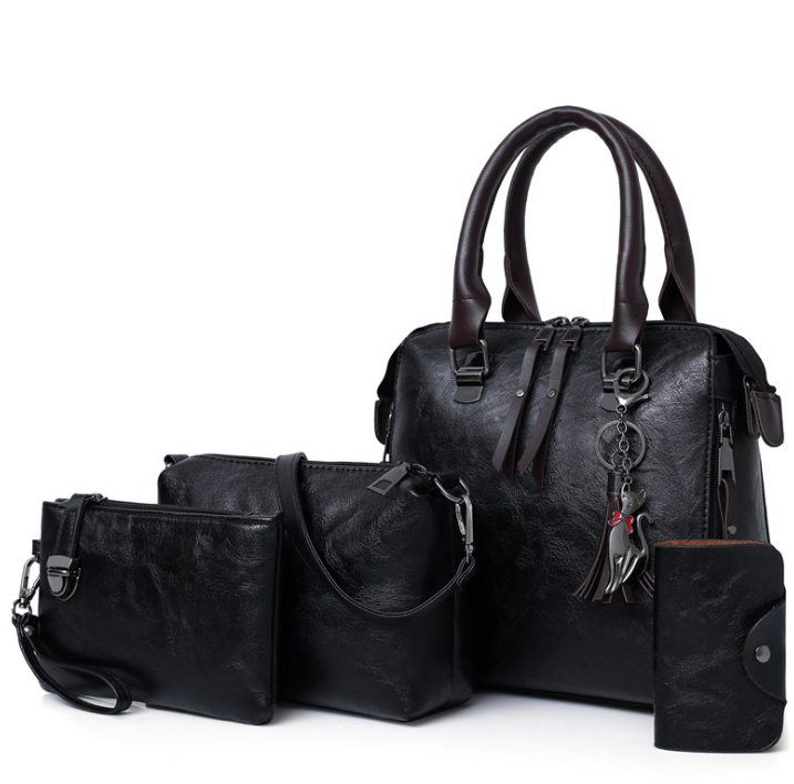 High Quality Multi-piece Set Fashion Handbag for Ladies featuring four stylish bags in various sizes, made from durable PU fabric with a retro design.