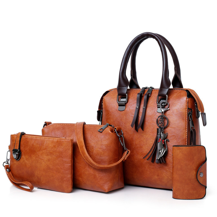 High Quality Multi-piece Set Fashion Handbag for Ladies featuring four stylish bags in various sizes, made from durable PU fabric with a retro design.