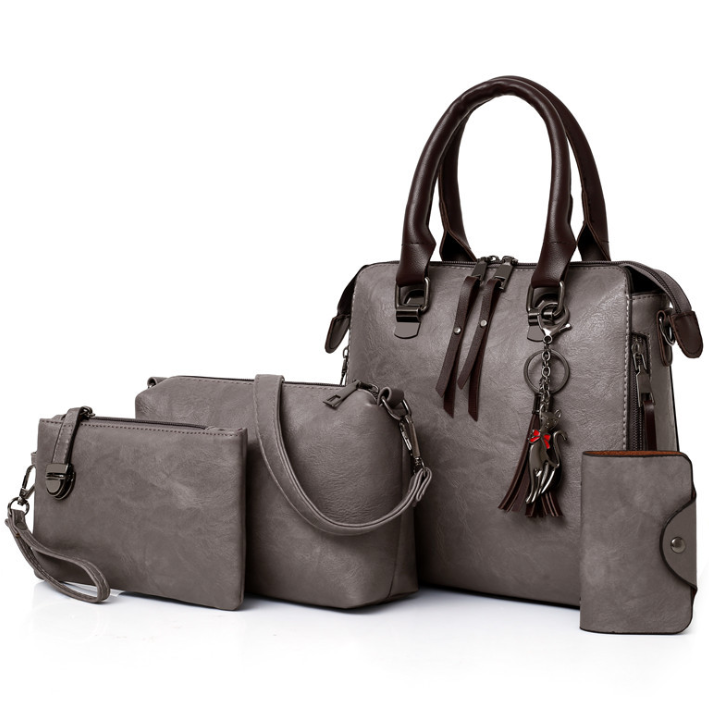 High Quality Multi-piece Set Fashion Handbag for Ladies featuring four stylish bags in various sizes, made from durable PU fabric with a retro design.