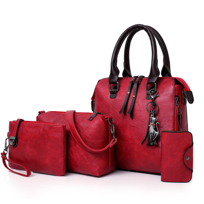 High Quality Multi-piece Set Fashion Handbag for Ladies featuring four stylish bags in various sizes, made from durable PU fabric with a retro design.