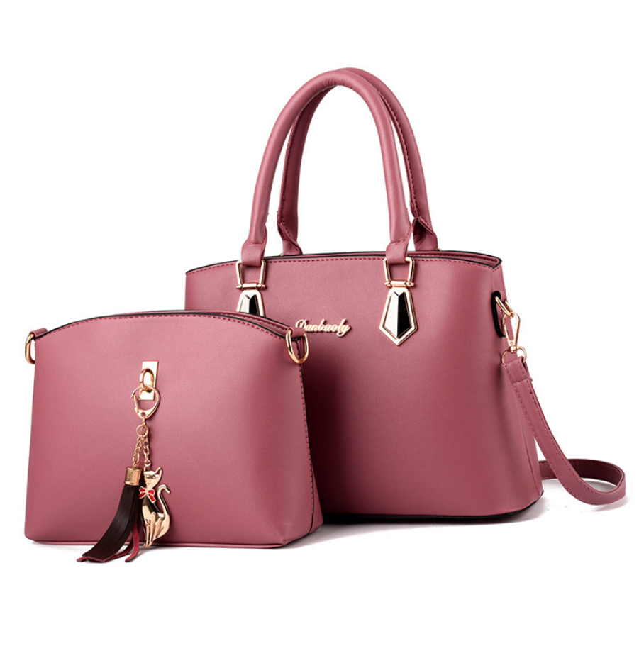 High Quality Two-Piece PU Handbag for Women featuring a stylish motorcycle bag design with a soft handle and multiple internal pockets.