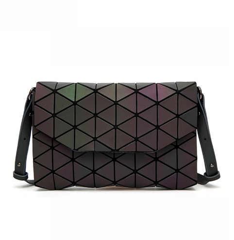 Japanese style messenger bag featuring a unique triangle pattern, soft PU material, and a flap design, perfect for women.